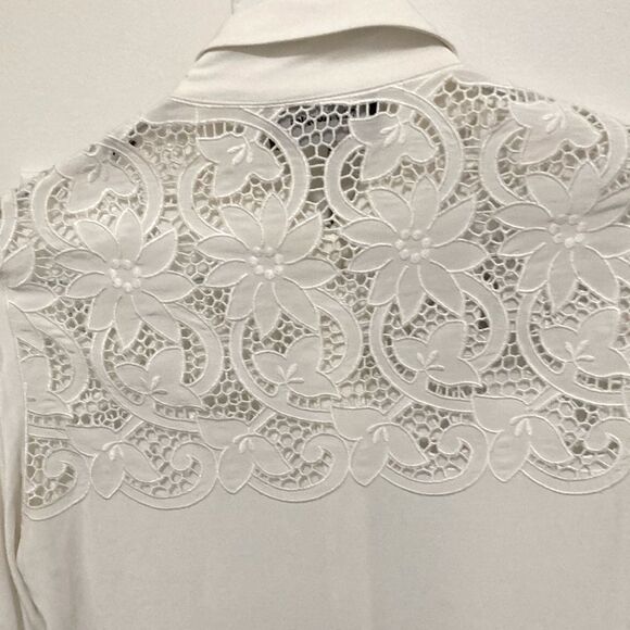 The Kooples Woman’s Long Sleeve White Blouse Floral Lace Front & Back Yoke. - Picture 3 of 10